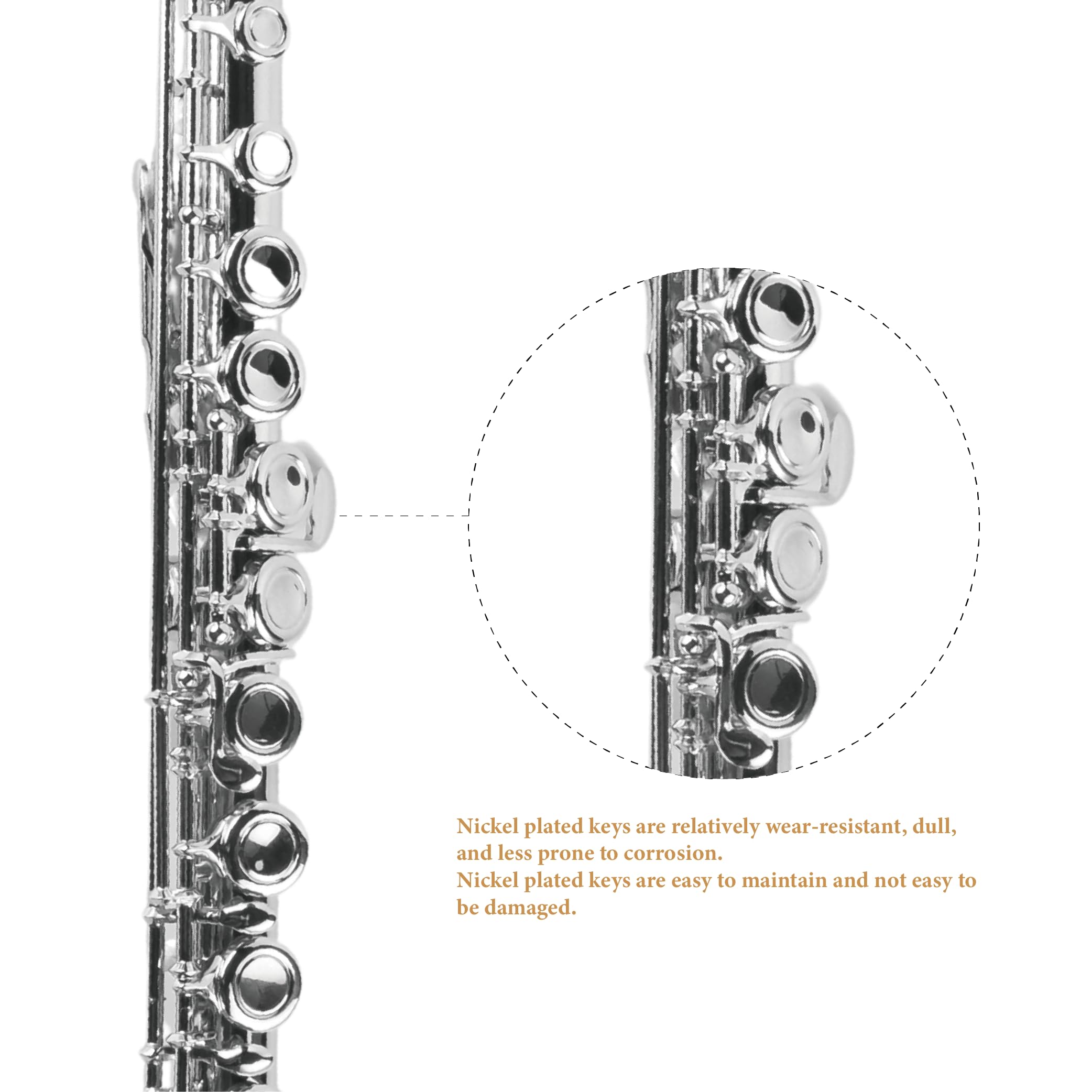 YANASON Student C Flute 16 Closed Hole C Flute with Carrying Case Stand Gloves Cleaning Cloth and More